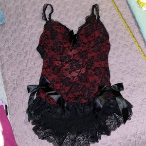 Sexy black lace over red silk